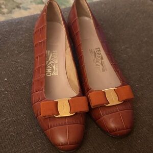 Salvatore Ferragamo Women's Brown Croc-Embossed Flats